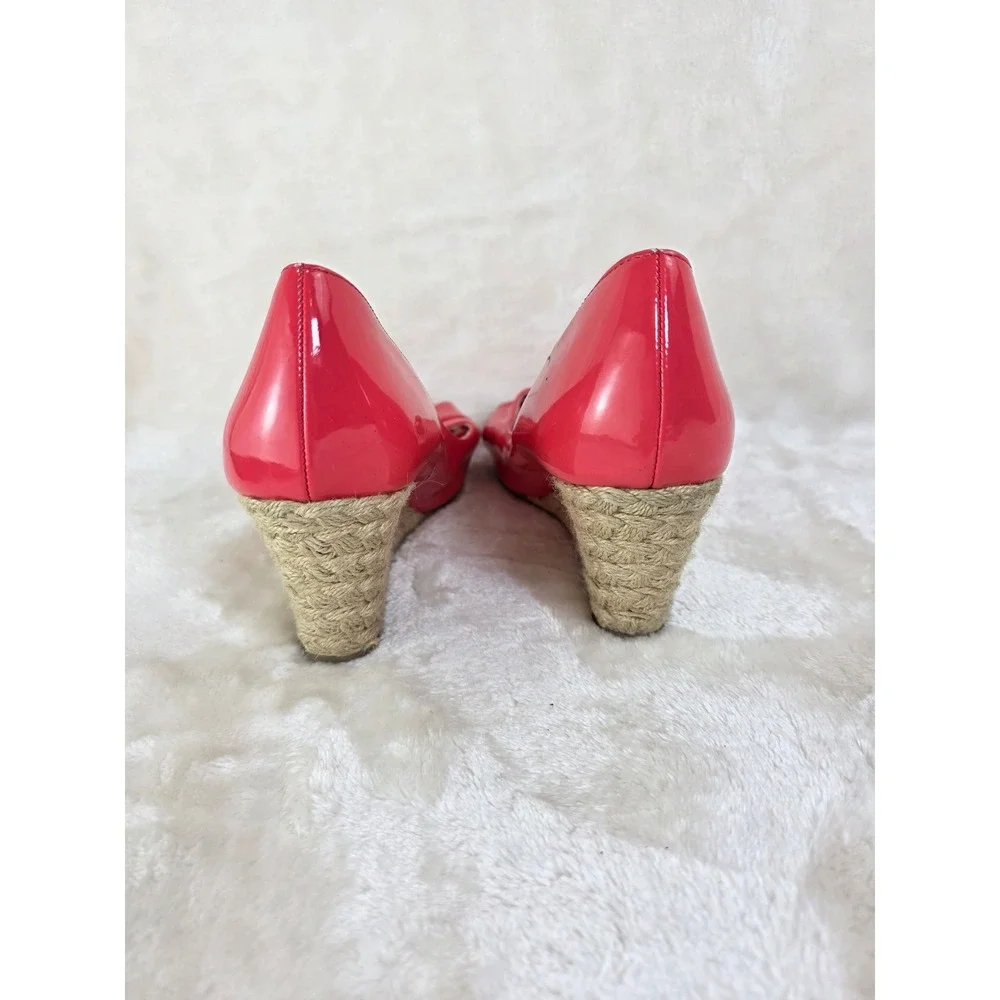 DexFlex Comfort Red Patent Peep Toe Espadrille Wedge‎ Heels Women Size 8.5